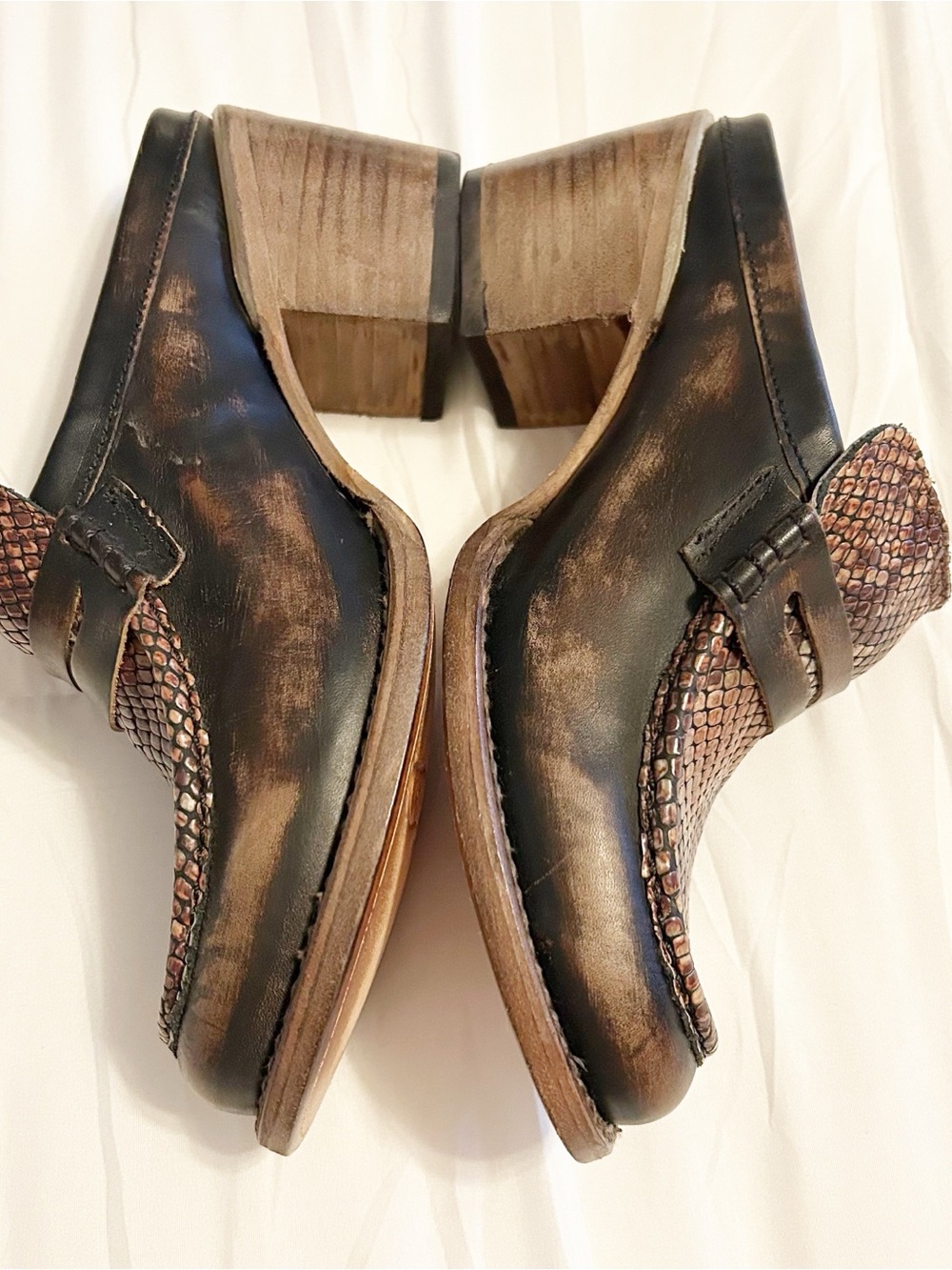 Freebird By Steven Collin’s Brown Mules 8 Leather Snake Embossed Boho Western - Picture 5 of 9